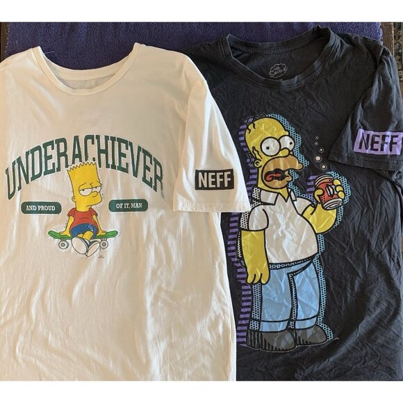 The Simpsons Neff T-shirts M/L Black White Cotton Bart Underachiever Homer Duff - Picture 1 of 11